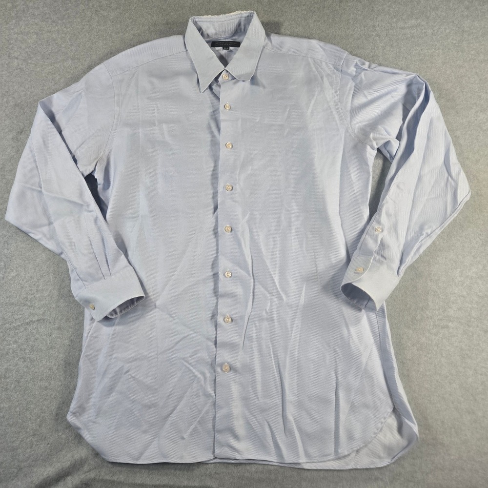 Robert Talbott Bespoke Mens Blue Twill Dress Shirt 16.5 35 Long Sleeve Frayed